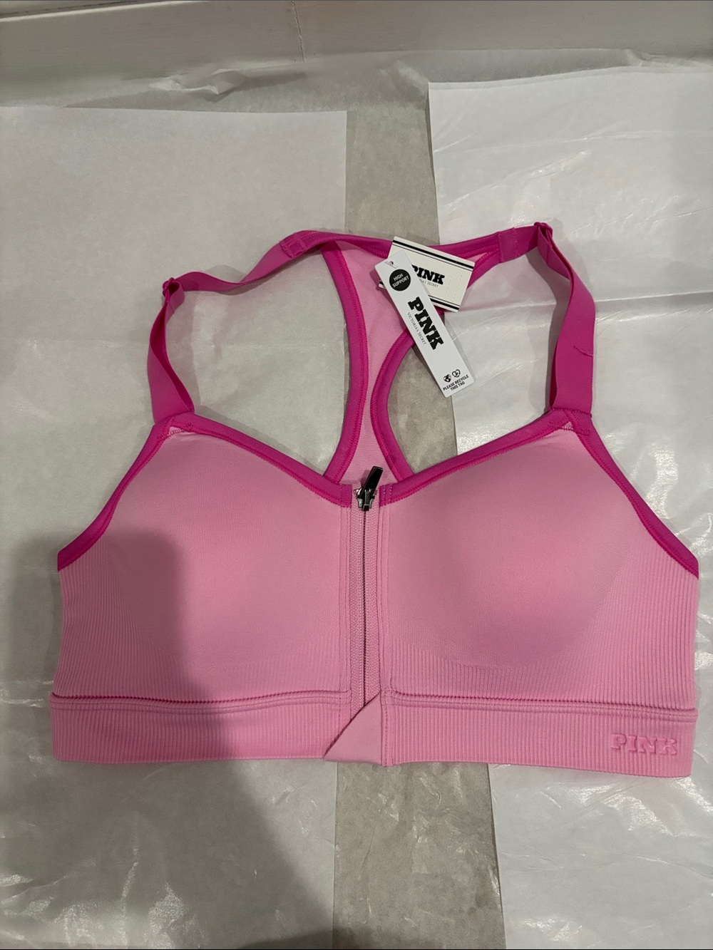 PINK Victoria's Secret Two-Tone Pink Front-Zip Sports Bikini Top